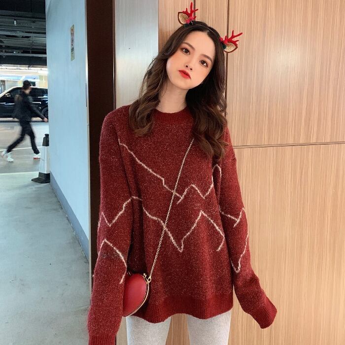 レッドセーター レディーススプリングオータムルーズスタイルトップス ロング 春物 秋物 1号婦人81534199591