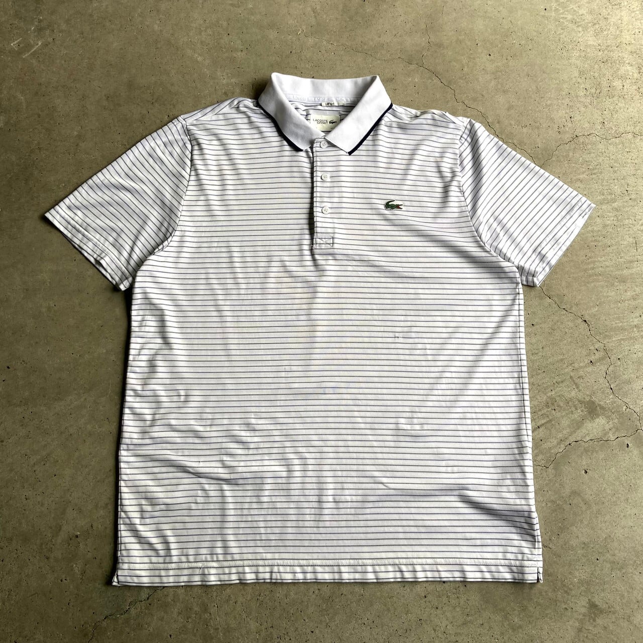 LACOSTE SPORT ラコステ ボーダー柄 ポロシャツ ジャージ素材 メンズL