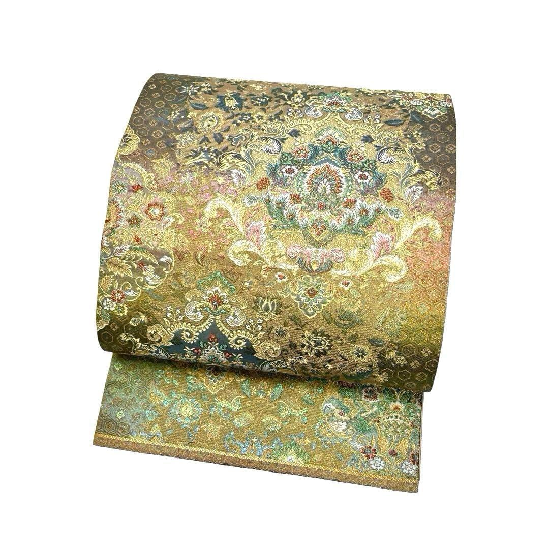 袋帯 珀珠綴 煌びやかで美しい華柄模様 金糸 O-3976
