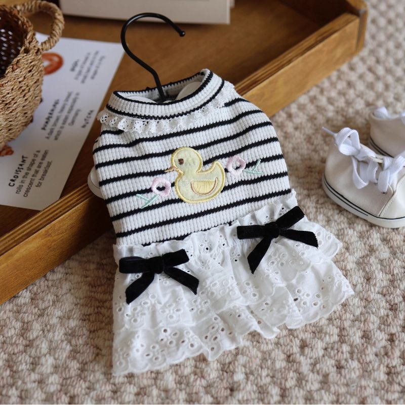 アヒルモチーフ付ボーダーワンピース 犬服 00958