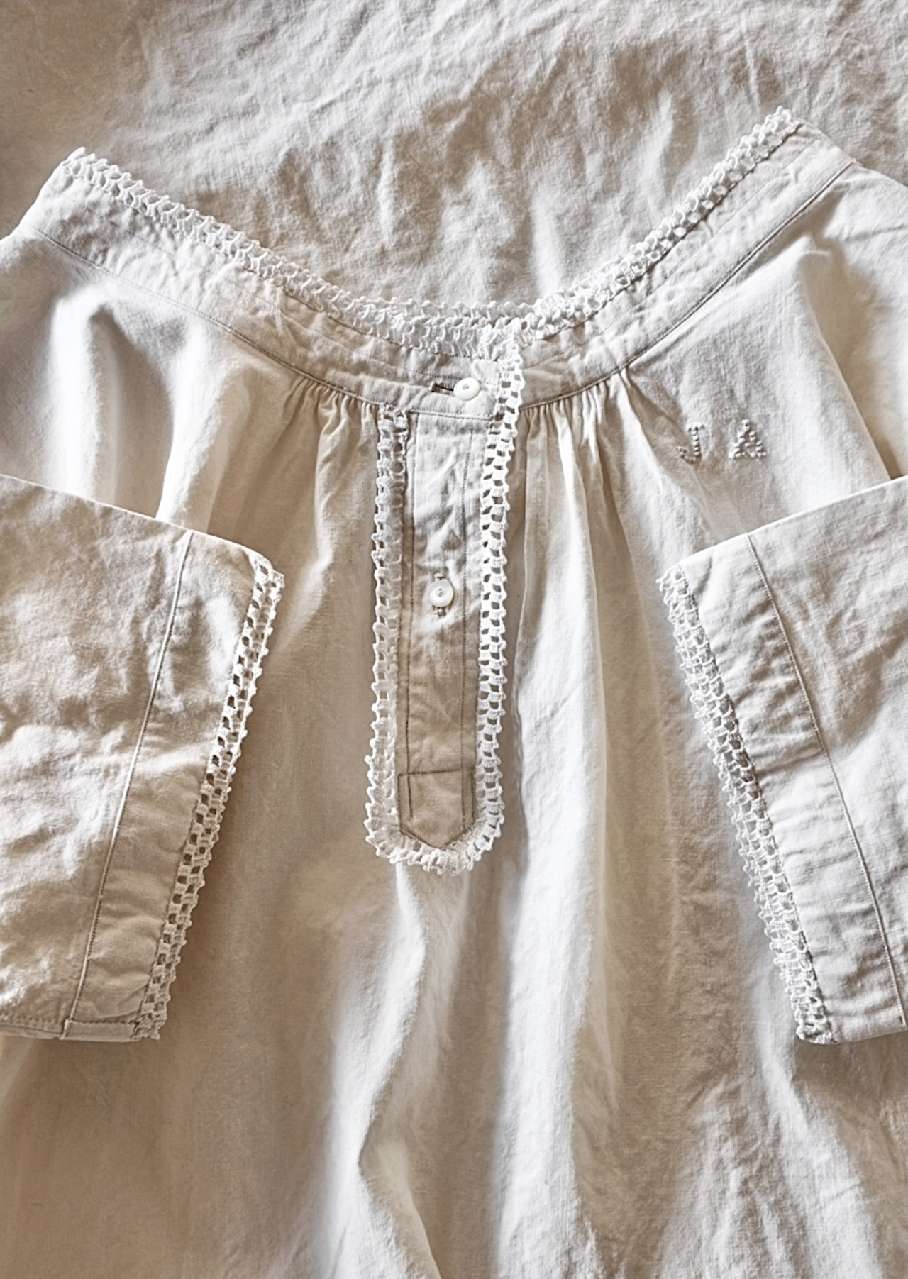 フランス 1900s ダミエのレースとモノグラムとロングワンピースb アンティーク