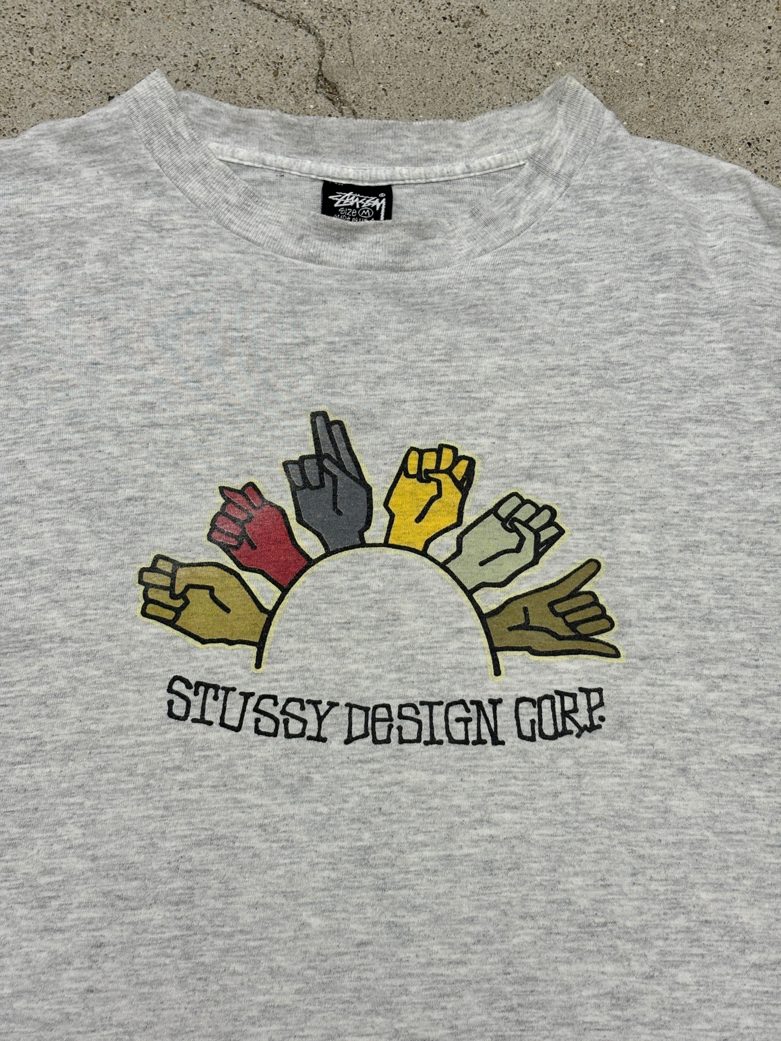 90s OLD STUSSY/Sign Language print Tee/USA製/黒タグ/M/手話プリント