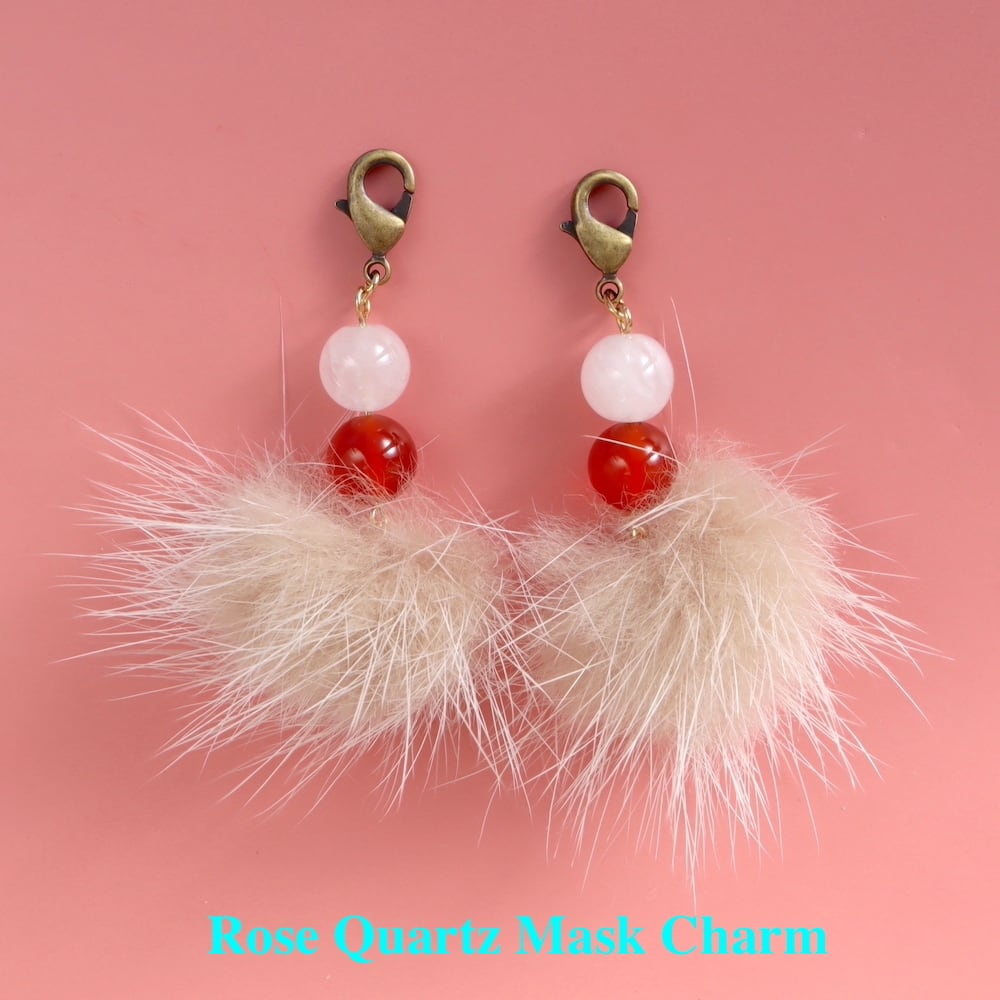 ♪225❤️ 天然石ローズクォーツ花マスクチェーンマスクパワーストーン