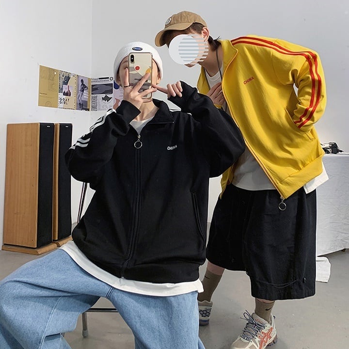 フロントジッパー ライン袖 トラックジャケット | Korean unisex