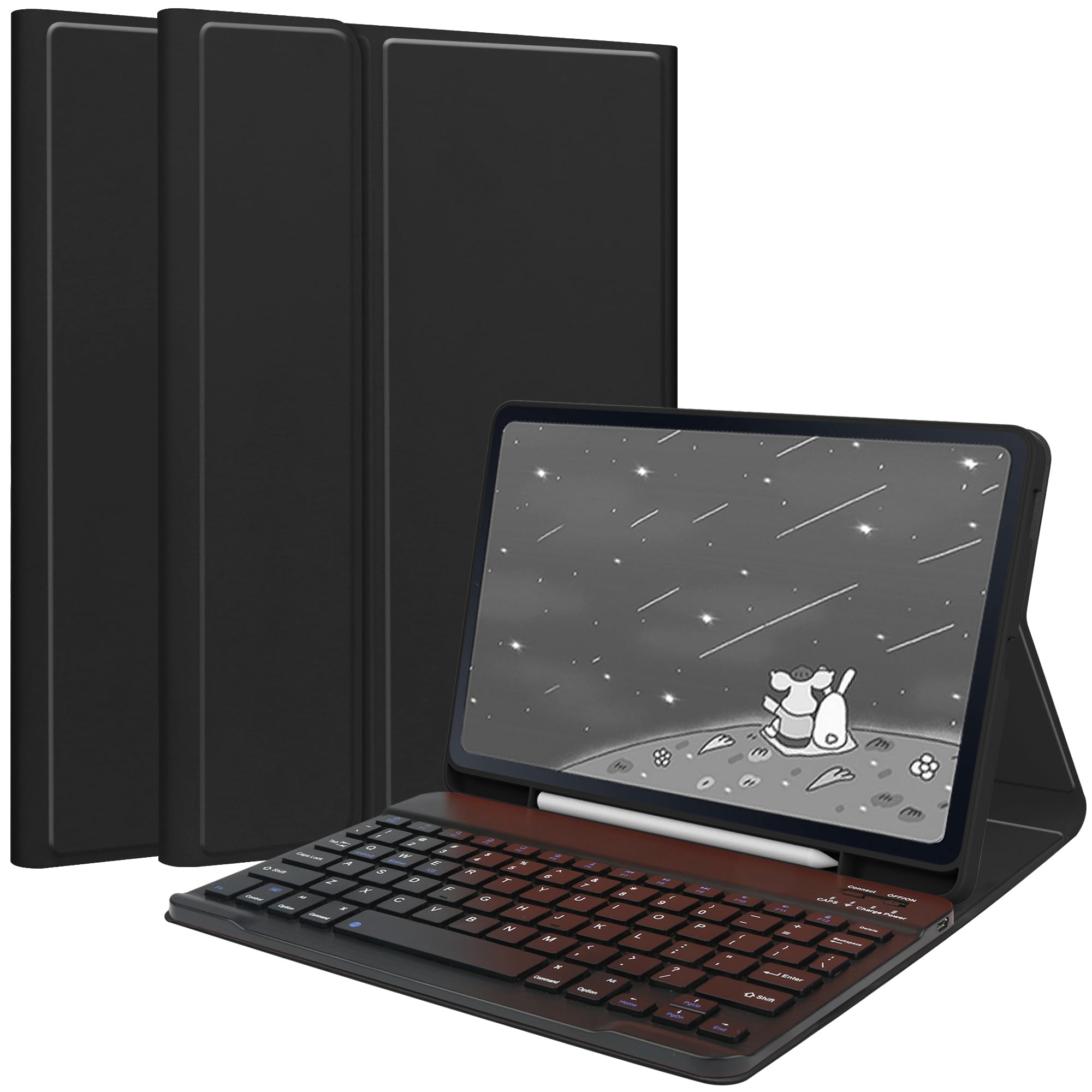 iPad 9.7 キーボードケース iPad 第5/6世代/Pro 9.7/Air2/Air 兼用 Bluetooth キーボード付き 分離式 ペンシル収納 スタンド機能 全面保護 ブラック