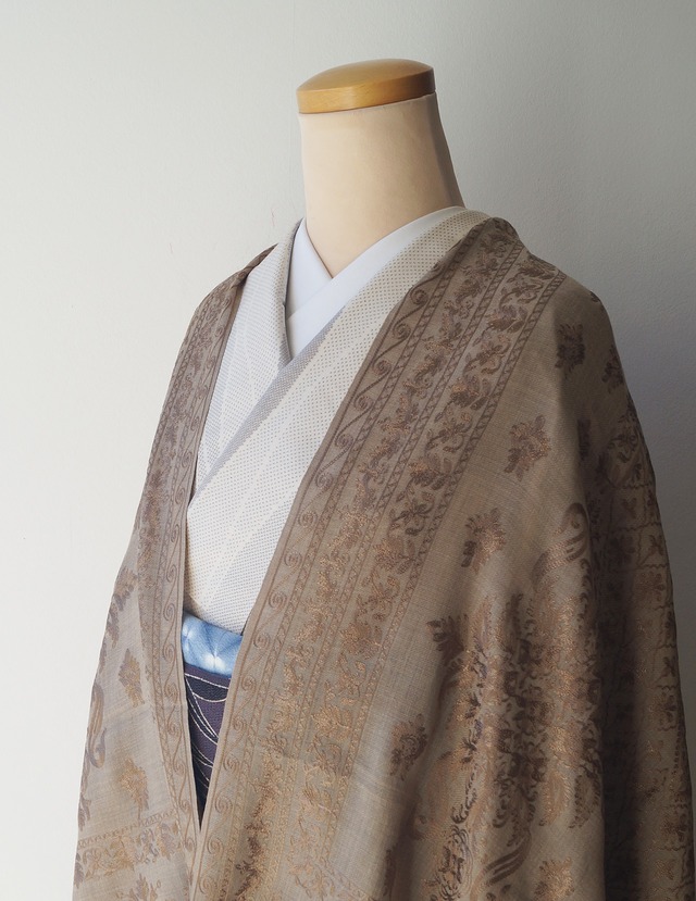 【ストール】カシミール刺繍　柴染色　251130B