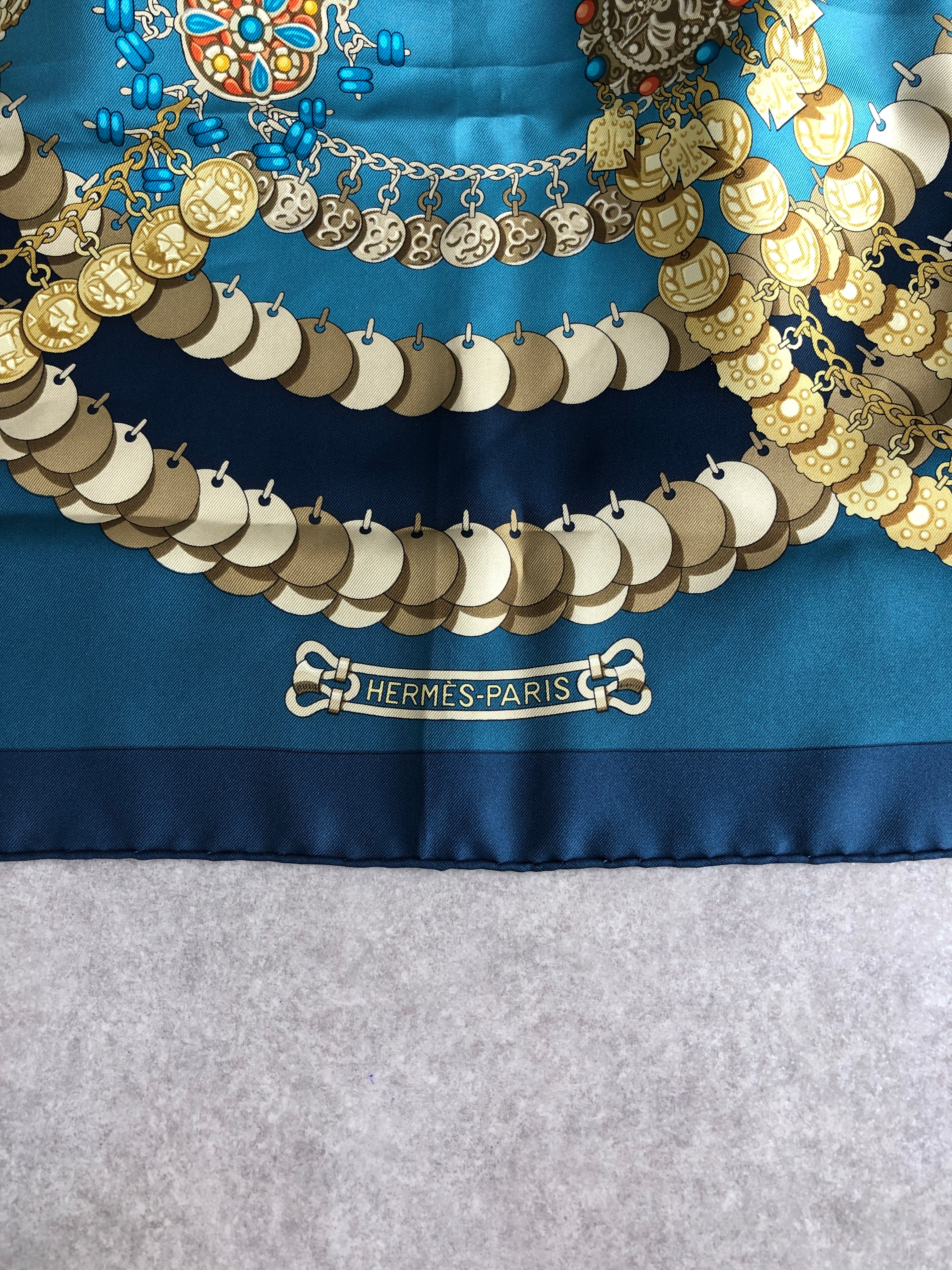 HERMES エルメス カレ90 スカーフ ブルー シルク KOSMIMA vintage