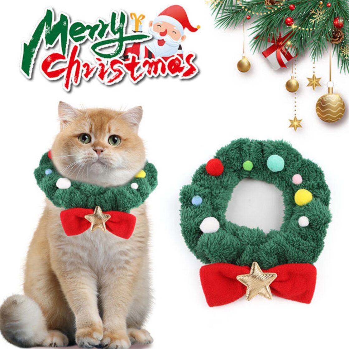 クリスマス、ファータイプ(赤③)わんちゃん猫ちゃん用襟つき首輪 