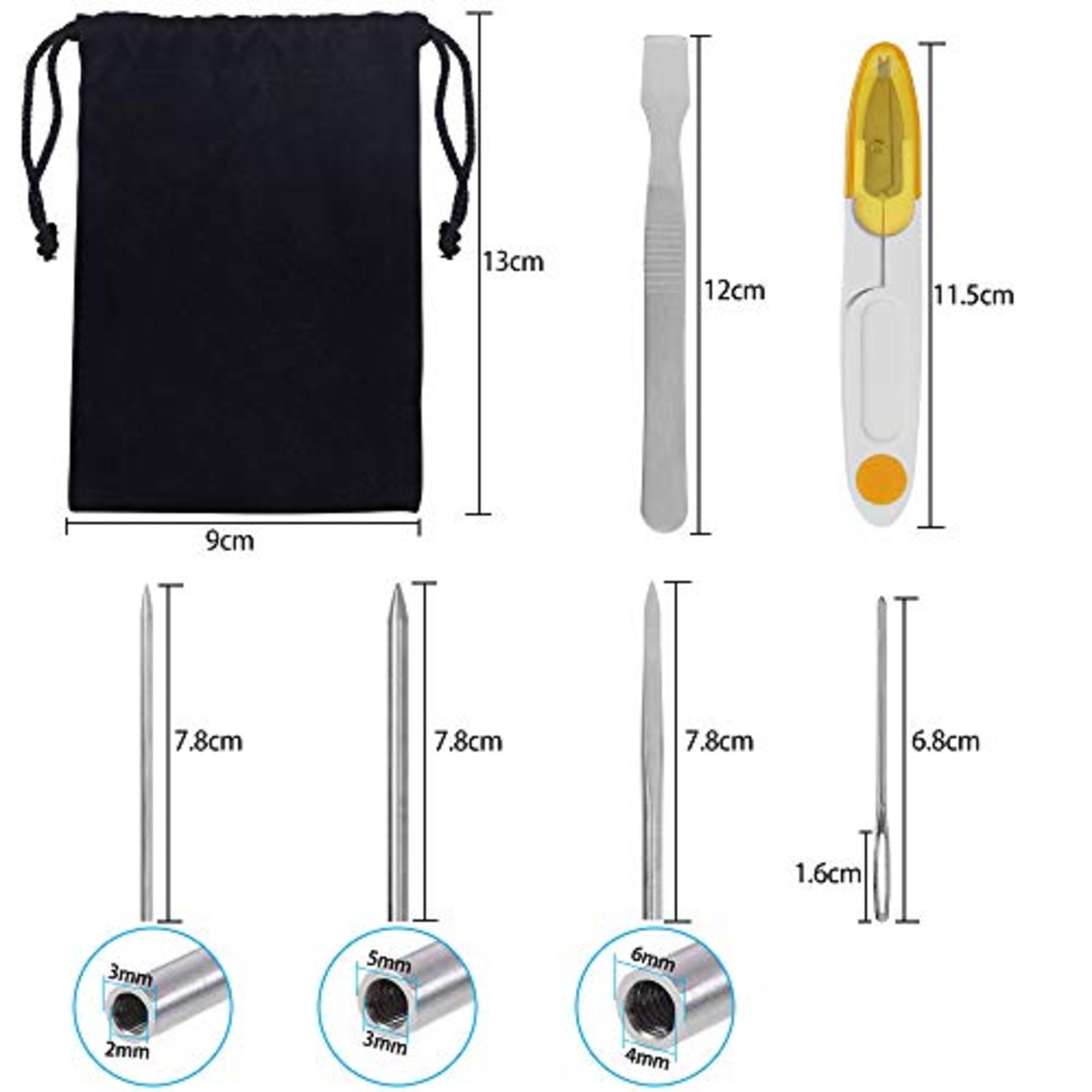 COOLBOTANG パラコードステッチ 6点セット パラコードニードル ステンレス スチール パラコード針 手縫い針 編み針セット ブレスレット用 編み物 クラフト用品 裁縫道具 シャフト 手芸用品 ハンドメイド 制作道具 手作り道具 巾着袋付き