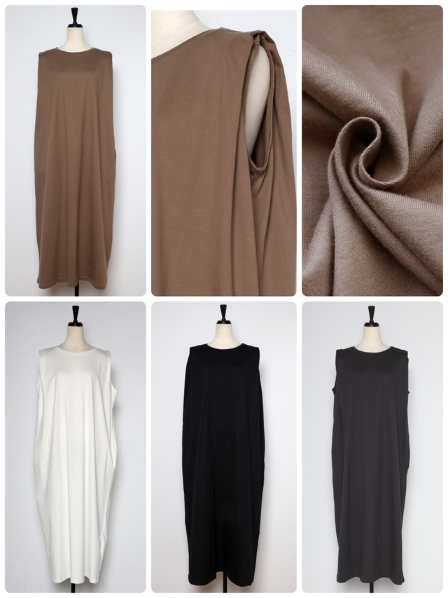 接触冷感コットンノースリワンピース