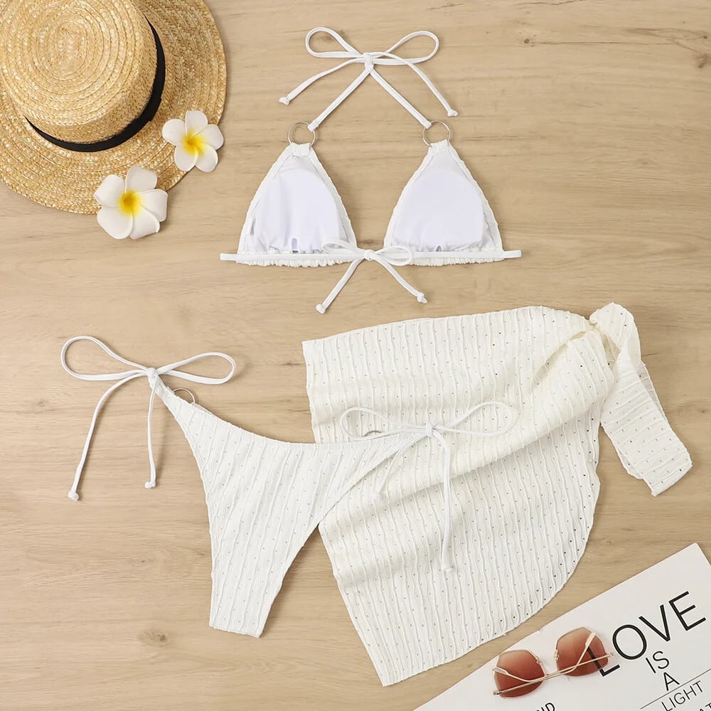 2024 ホワイト 3 枚セット水着女性 Tバック水着セクシーなストリング