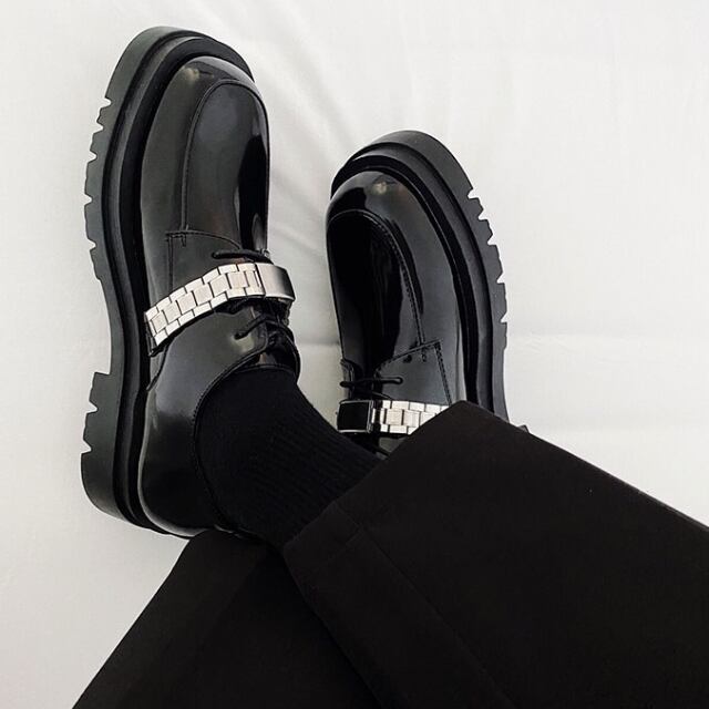 予約販売】レザーシューズ 革靴 メンズ ローファー 厚底 ベルト