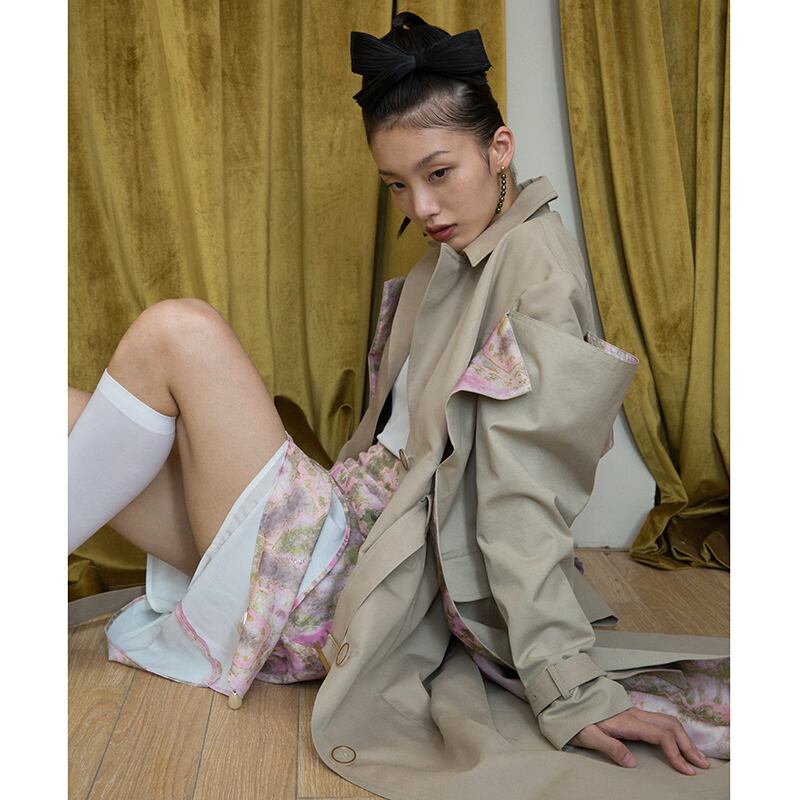 JNYLON STUDIOS】チャイナ風裏地プリントトレンチコート | Sick girl & Co