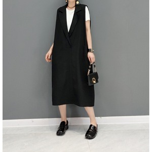 SOLID V-NECK SLEEVELESS MIDI DRESS 2colors M-4170