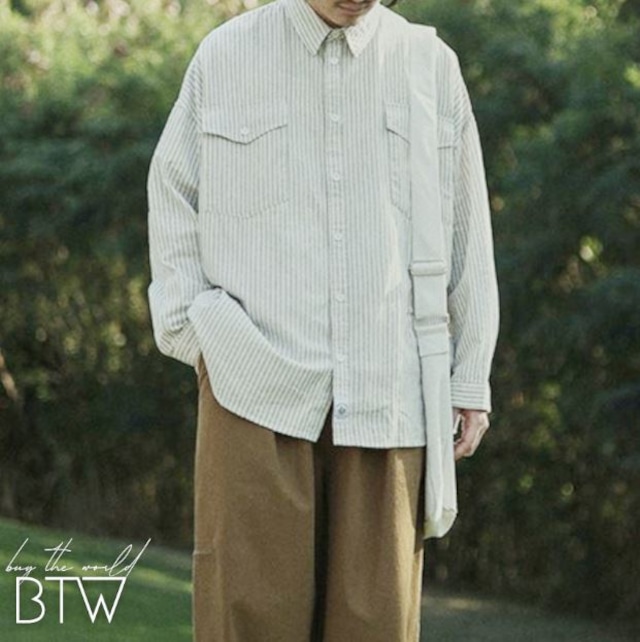 【韓国メンズファッション】ストライプ 長袖 シャツ ビッグシルエットシャツ カジュアル BW2080