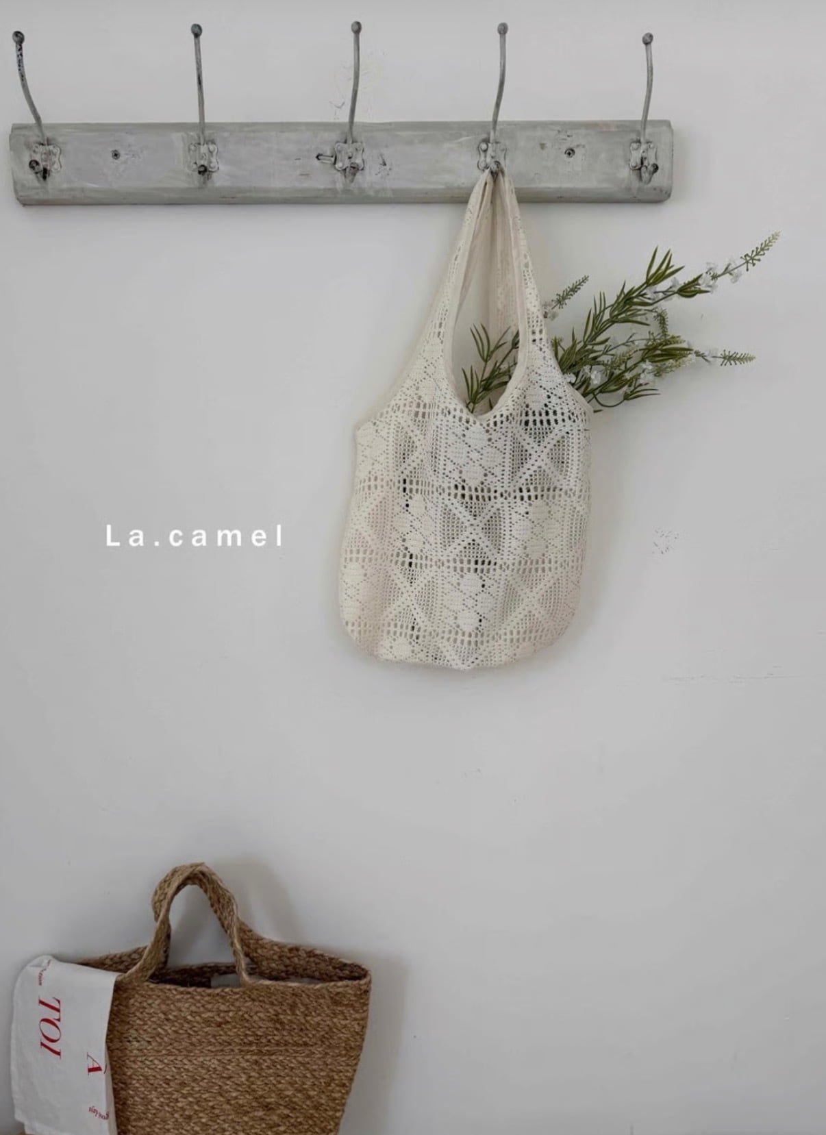 【La.camel】レースサマーバッグ ベージュ