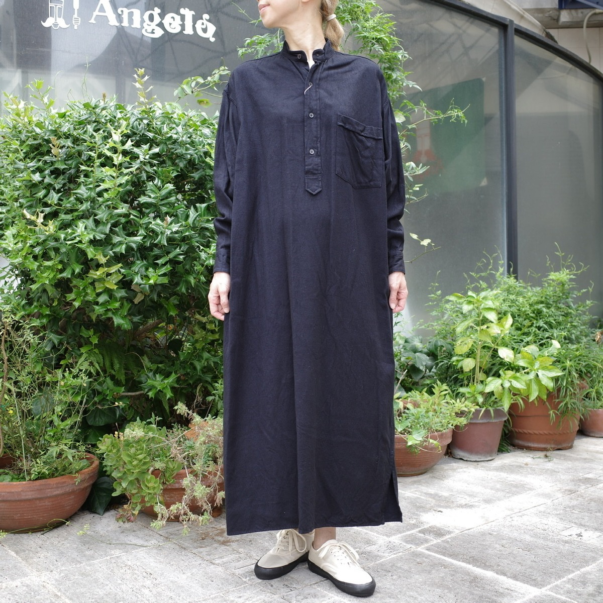 COMOLI(コモリ) / 別注シルクネルシャツワンピース -NAVY-(S03-02010 