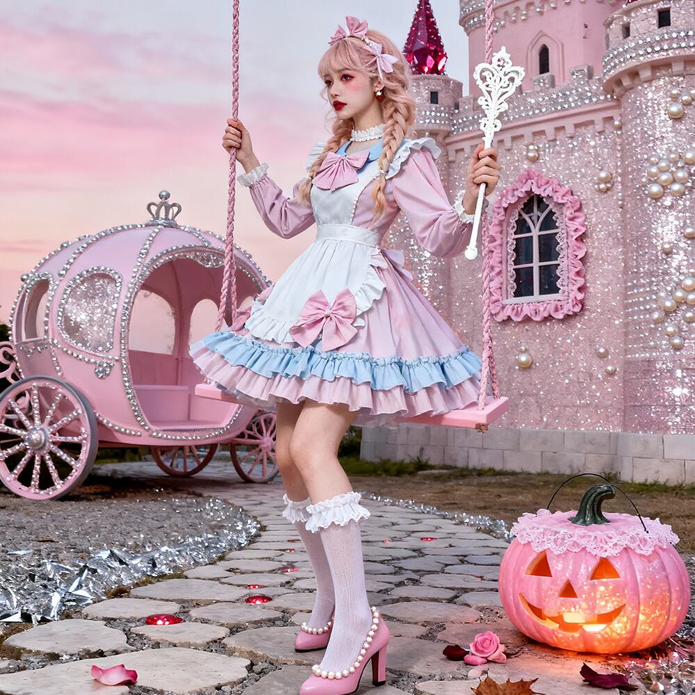 ロリータファッション 小悪魔魔女の夢色リボン 甘ロリフリルハロウィン