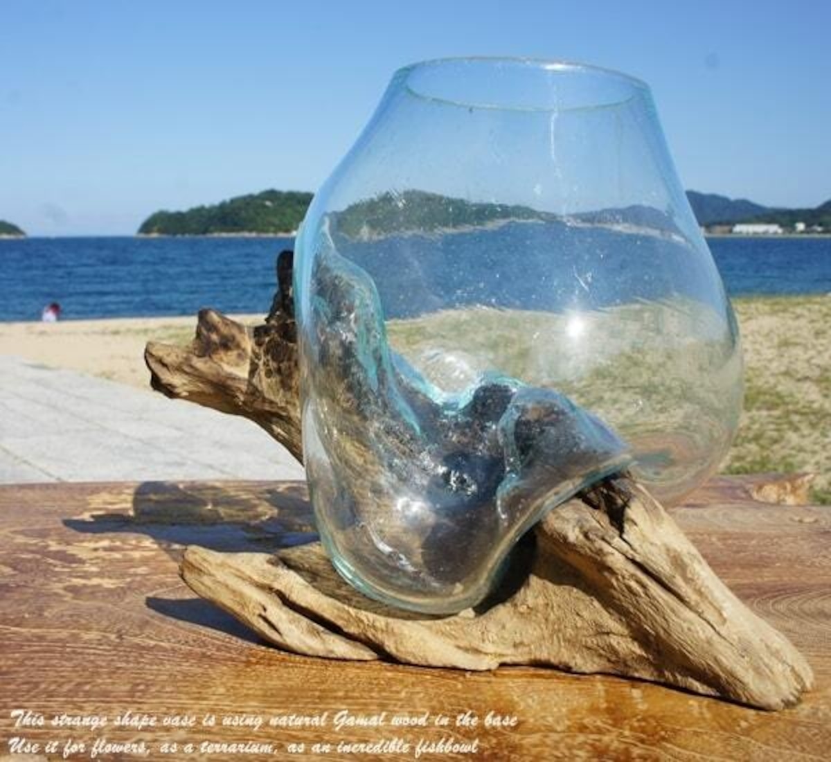 吹きガラスと天然木のオブジェS 金魚鉢 メダカ 水槽 アクアリウム 