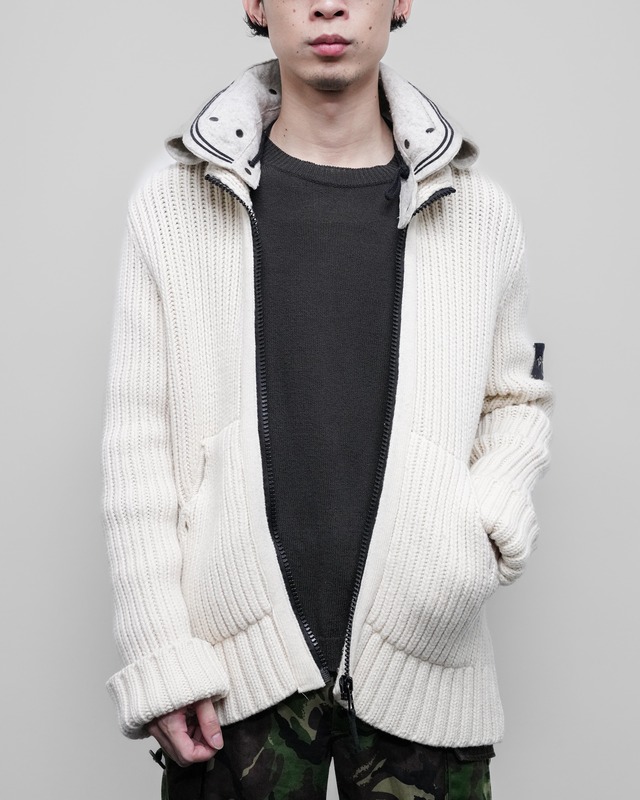 08AW "STONE ISLAND" Wool × Nylon Knit Detachable Hoodie Jacket