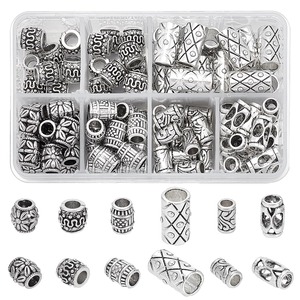 【在庫処分】PH PandaHall 約120個 6種 スペーサービーズ 大穴ビーズ チベット風 ブレスレットネックレスDIYジュエリー作り 鉛フリー カドミウムフリー アクセサリーパーツ DIY用 手芸材料 手作り素材 アンティークシルバー