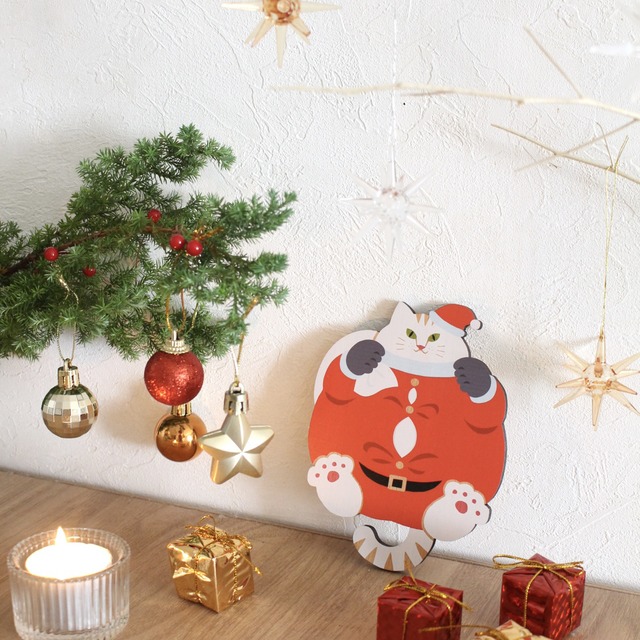 【クリスマス限定】腹見せサンタ|猫雑貨・木製コースター・ウッドプレート