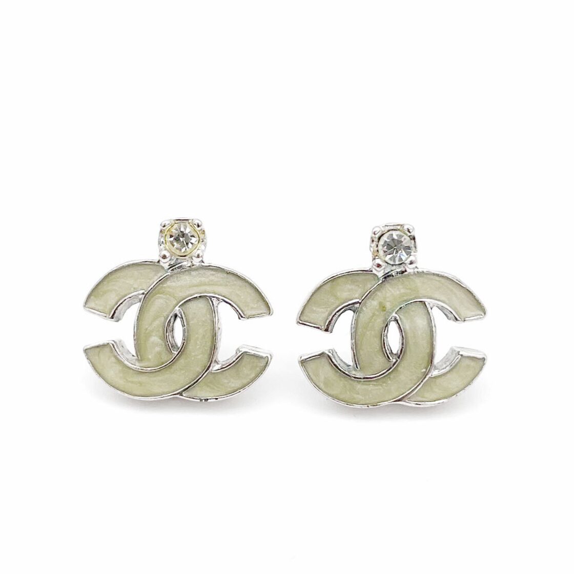 CHANEL シャネル ピアス ココマーク ラインストーン グリーン シルバー 