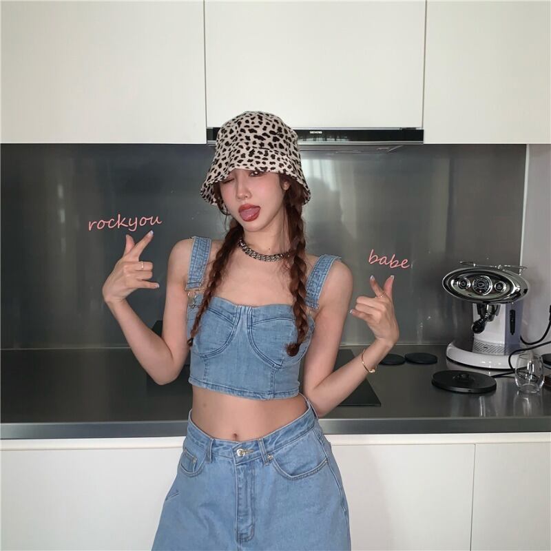 セクシースポーツデニムベストレディース夏ショートノースリーブスリングスリングアウタートレンディトップスチューブトップインナーベースシャツ ブラックストロベリース80503665321