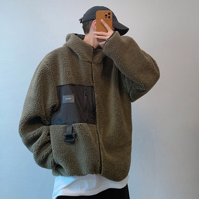 予約販売】ボアブルゾン アウター フード付き カーキ 総ボア もこもこ 