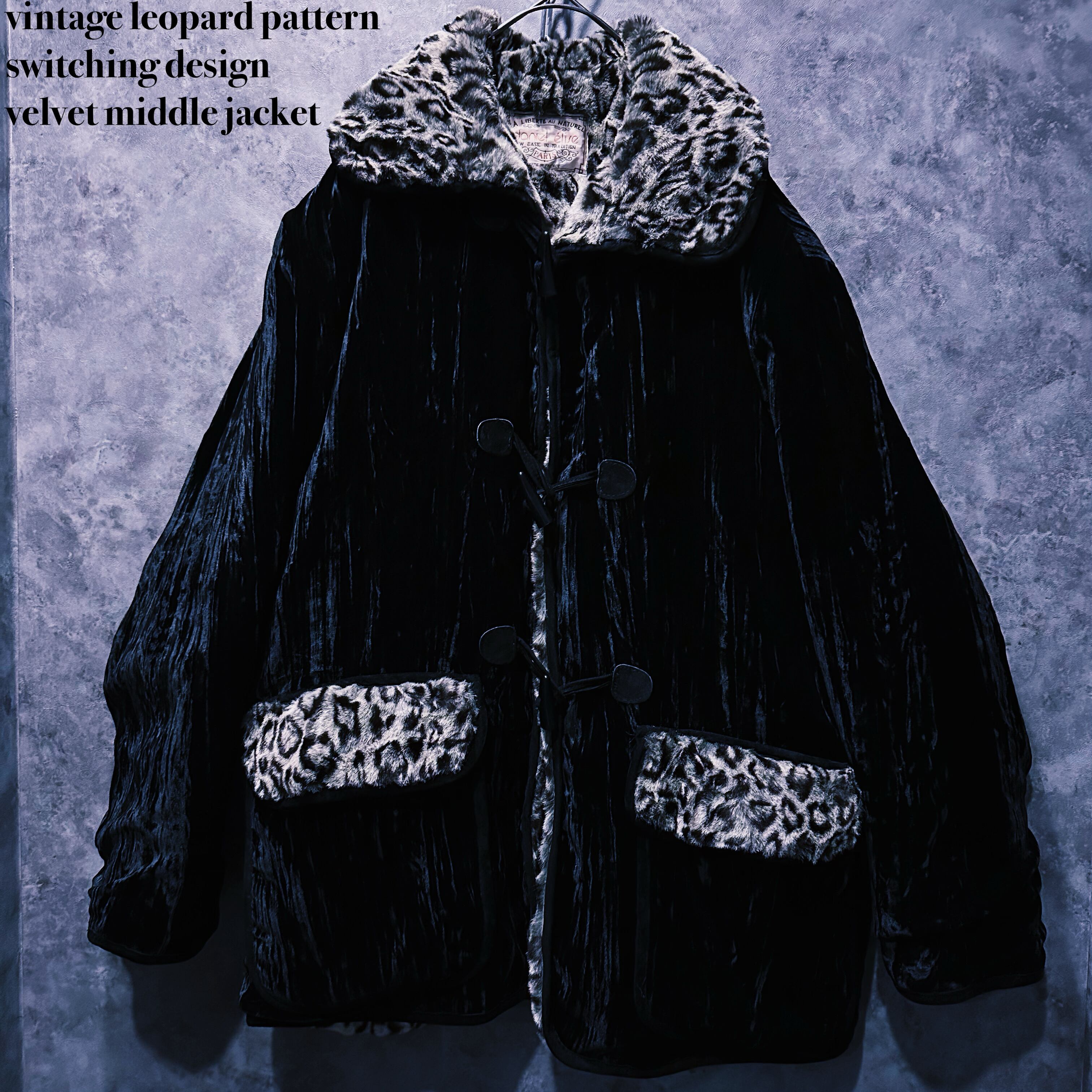 【 doppio】vintage leopard pattern switching design velvet middle jacket