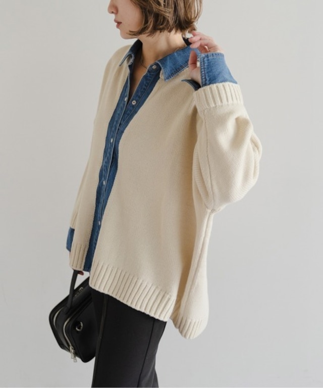 デニムレイヤード風ニットカーディガン