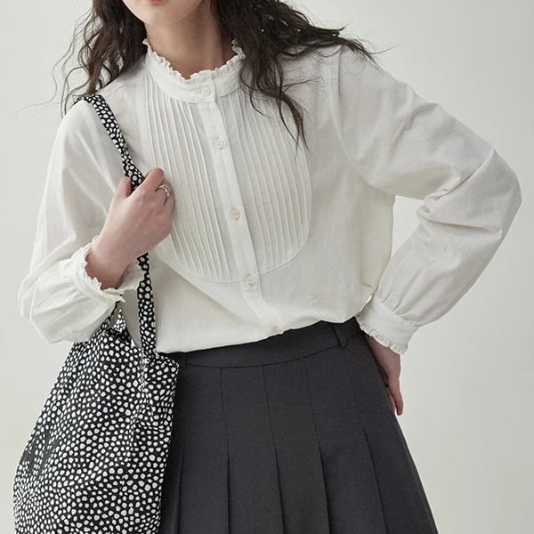 フリルカラーレースデザインシャツ M0669