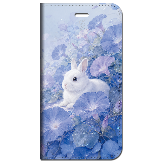 iPhone対応 スマホ 手帳型ケース 夏 朝顔 アサガオ 白うさぎ うさぎ シアー フルブルーム くすみカラー 水彩 華やか 癒やし 満開花畑 兎 ボタニカル アイスブルー ライラック スプラッシュ 大人可愛い スマホケース スタンド 【iPhone17 / iPhone16e / iPhone16 他 iPhone各機種対応】 |ianusl13