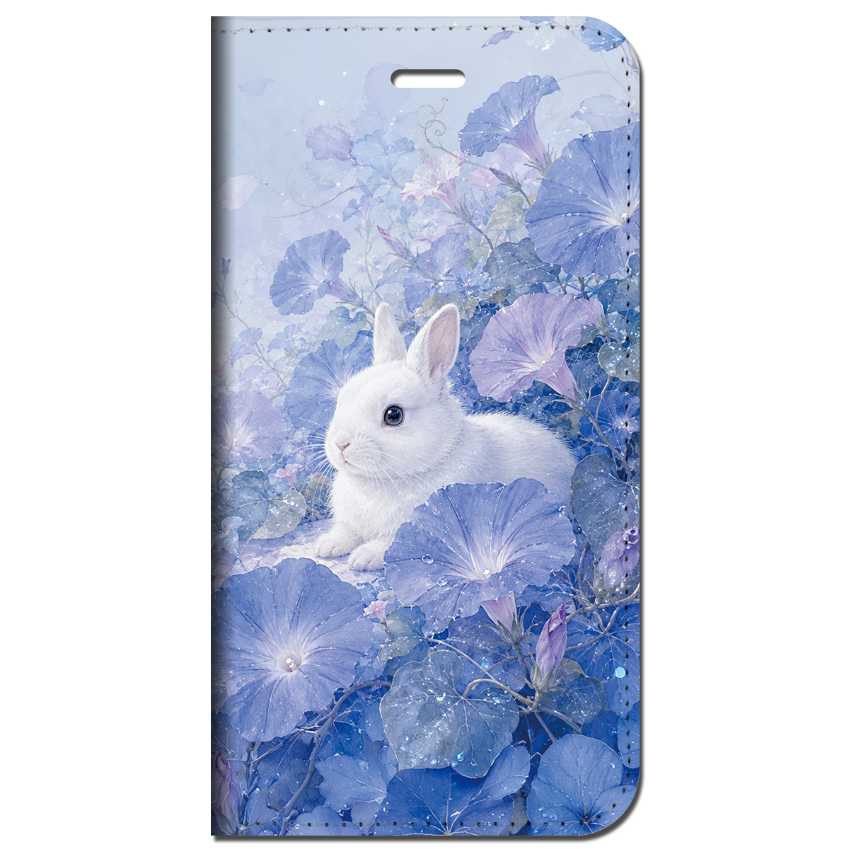 iPhone対応 スマホ 手帳型ケース 夏 朝顔 アサガオ 白うさぎ うさぎ シアー フルブルーム くすみカラー 水彩 華やか 癒やし 満開花畑 兎 ボタニカル アイスブルー ライラック スプラッシュ 大人可愛い スマホケース スタンド 【iPhone17 / iPhone16e / iPhone16 他 iPhone各機種対応】 |ianusl13