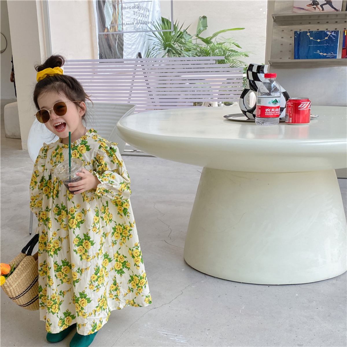ワンピース 花柄 子供 フラワープリント 長袖 フリル ロング丈 ドレス 