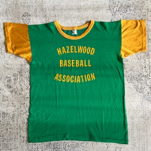 1970s  OLIVER BROS INC  Ringer Rayon Tee  L  F616