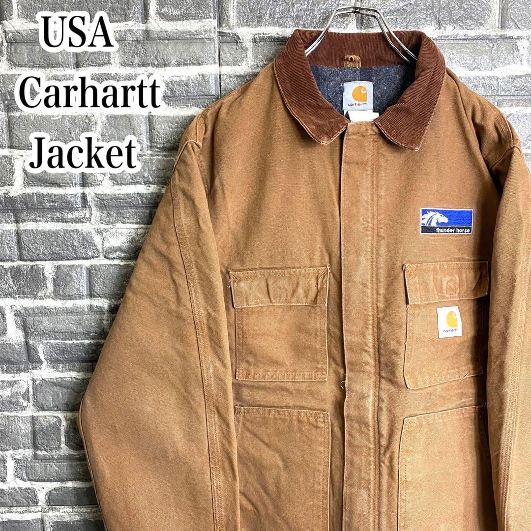 USA製 カーハート☆アクティブジャケット 古着 企業刺繍ロゴゆるだぼ 