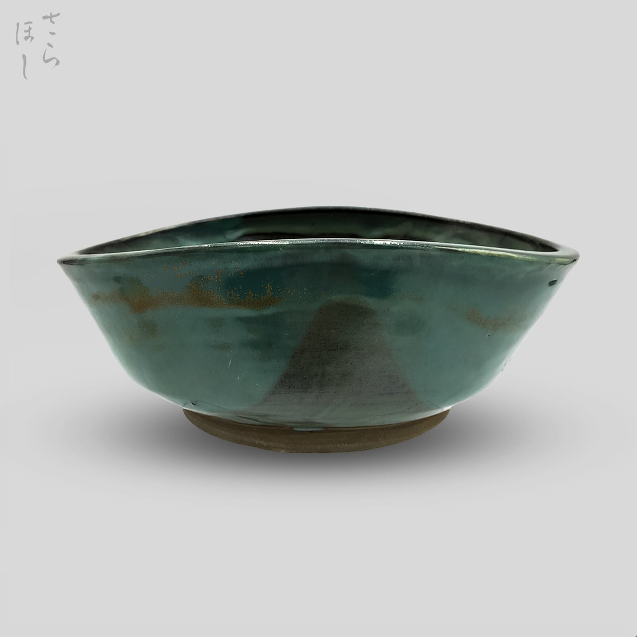 【一点もの】小鹿田焼 小袋窯 7寸菓子鉢 変形型 緑 幅約22cm 花器 陶器 和食器 民藝 中鉢