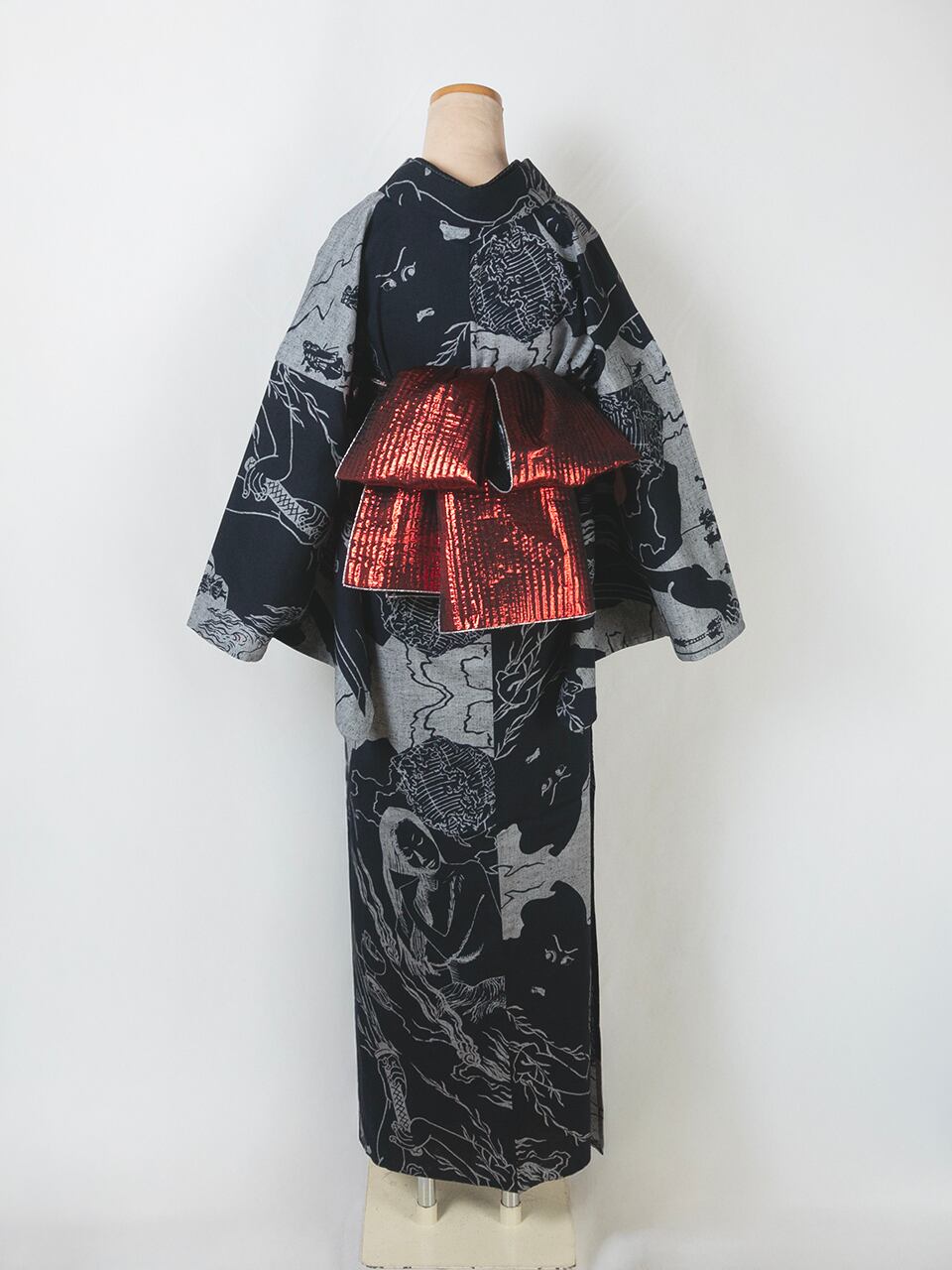 RumiRock 反物 ゆかた「四谷怪談」グレー地に黒 [A963] | Rumi Rock Store