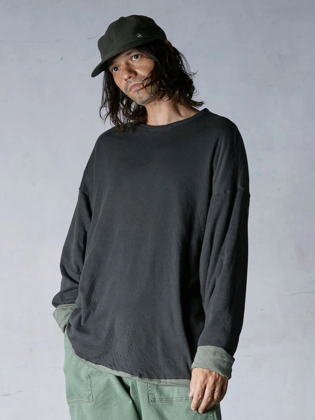 EGO TRIPPING (エゴトリッピング) WRINKLE REVERSIBLE TEE リンクルリバーシブルティー / CHARCOAL×OLIVE 666152-04