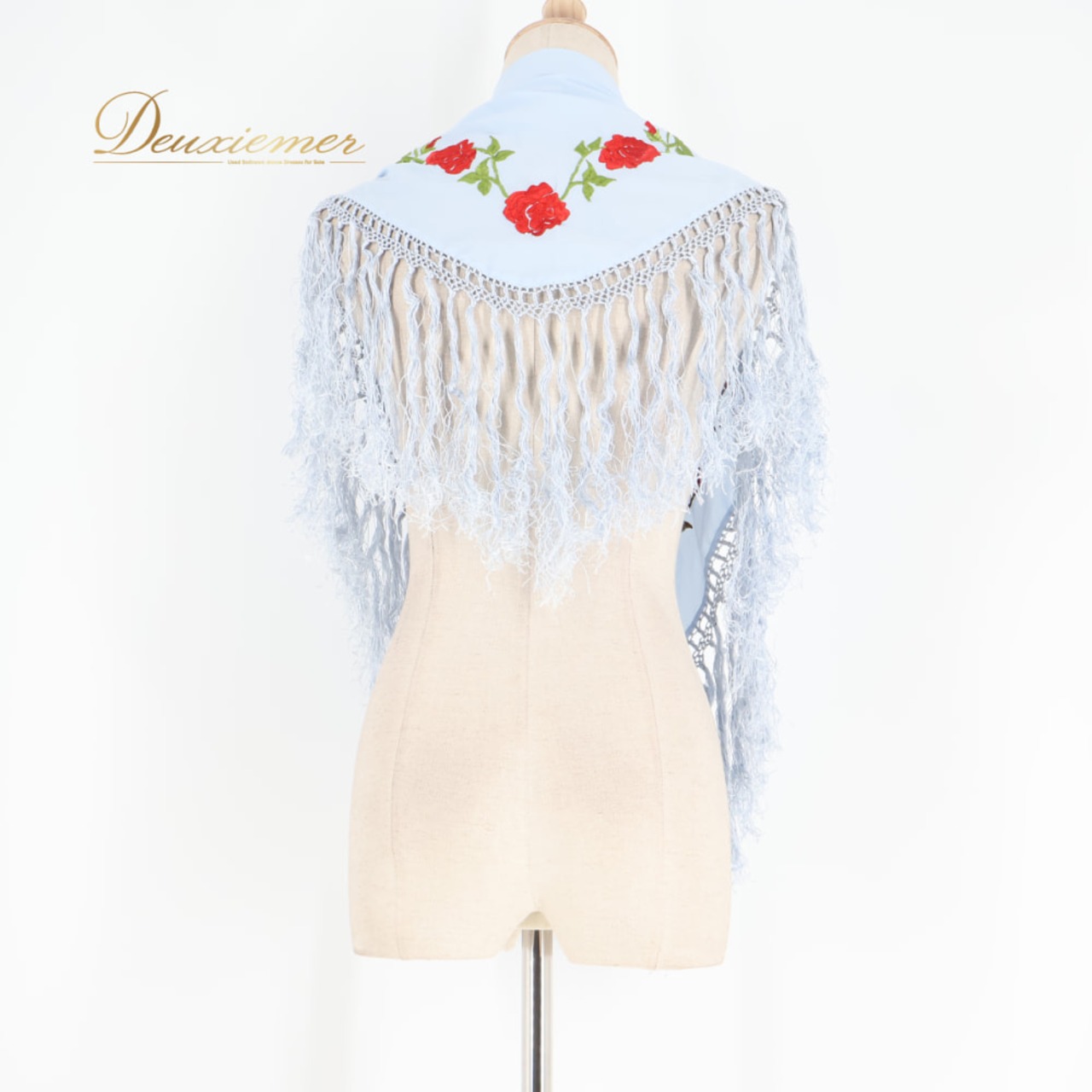 フラメンコ 衣装 シージョ ピキージョ ブルー系 レッド系 水色 赤 刺繍 花柄 フレコ フリンジ トライアングル 三角形 小物 飾り 装飾 ダンス パーティ 発表会 舞台衣装