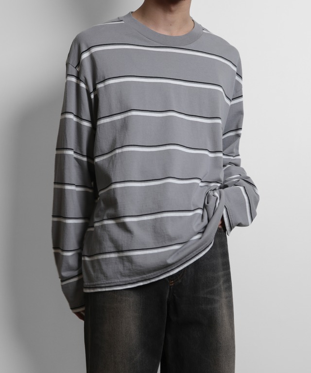 UNUSED / US2599 LONG SLEEVE BORDER T-SHIRT(GRAY)