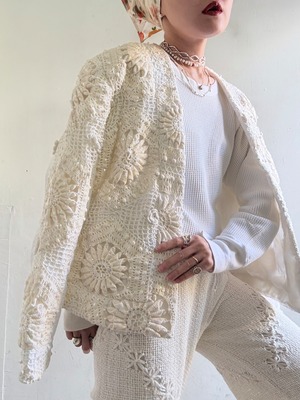 80s Deadstock "Lim's" Crochet/Spangle Collarless Jacket