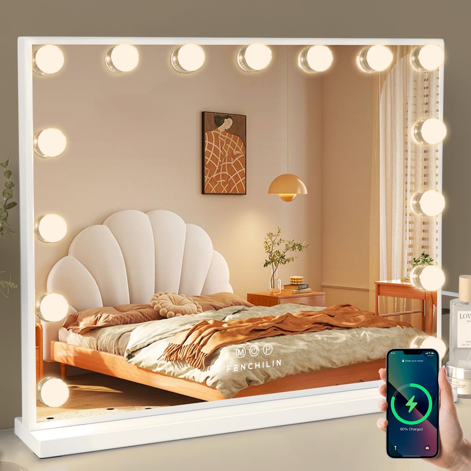 BEAUTME 化粧鏡 女優ミラー 卓上/壁掛け両用 ハリウッドミラー 3色照明