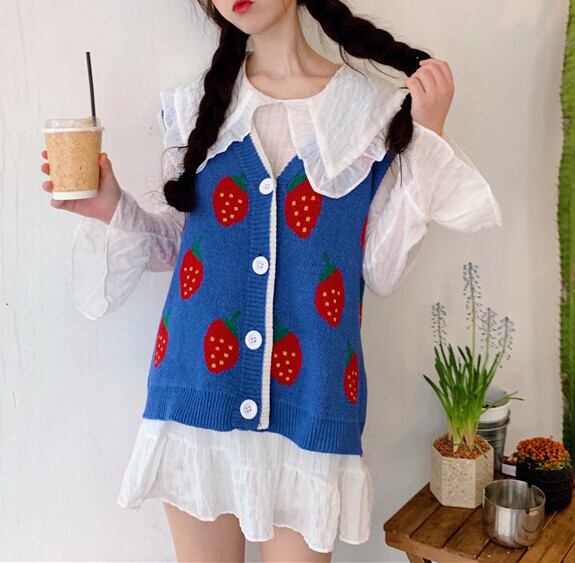 いちご 苺 イチゴ ストロベリー ニット セーター ベスト シャツ