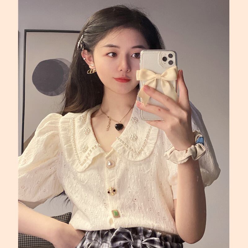 半袖スリーブシャツ サマーカラートップス ショート ハーフスリーブ 大人ガーリー スウィート キュート カジュアル 夏物 試着室18902217777