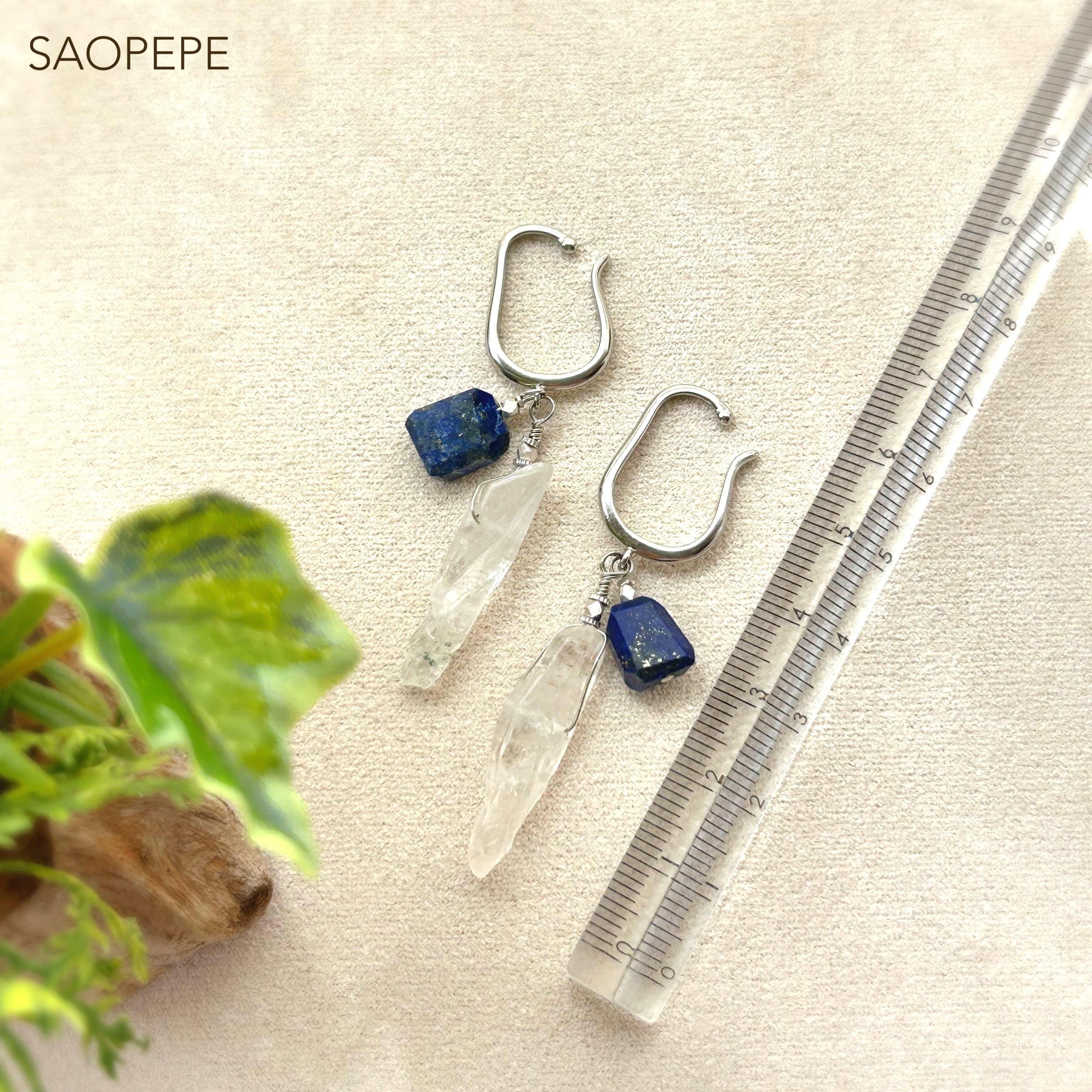 Lapis Lazuliとポイント水晶のイヤーカフ | SAOPEPE Online Shop