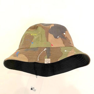 Painting Processing Camouflage Pattern Hat　Khaki