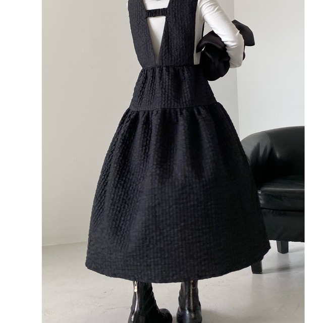 Vネッククリンクル加工ドレス W-95