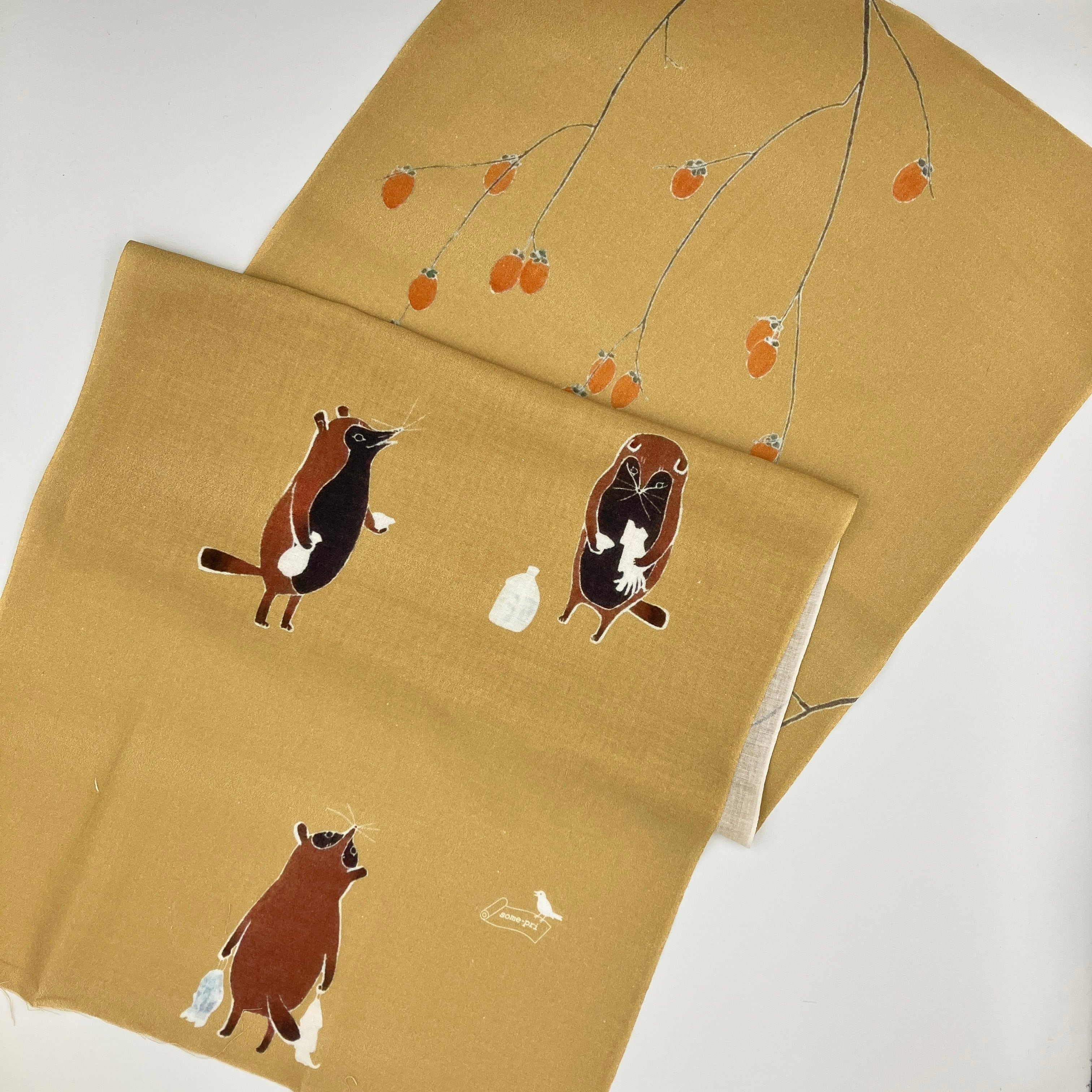 some-pri 手ぬぐい「狸と柿」一／二 | somemoyoushop ーそめもよう